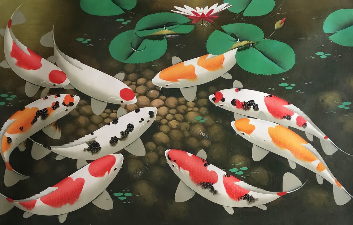 Beautiful And Artistic 9 Koi Fish Painting Bringer Of Good Luck And Prosperity - Image 4