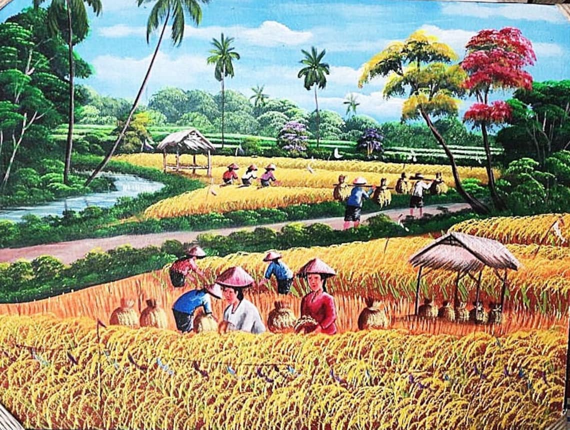 Realistic Rice Harvest Painting With Bright Nuance - Image 5