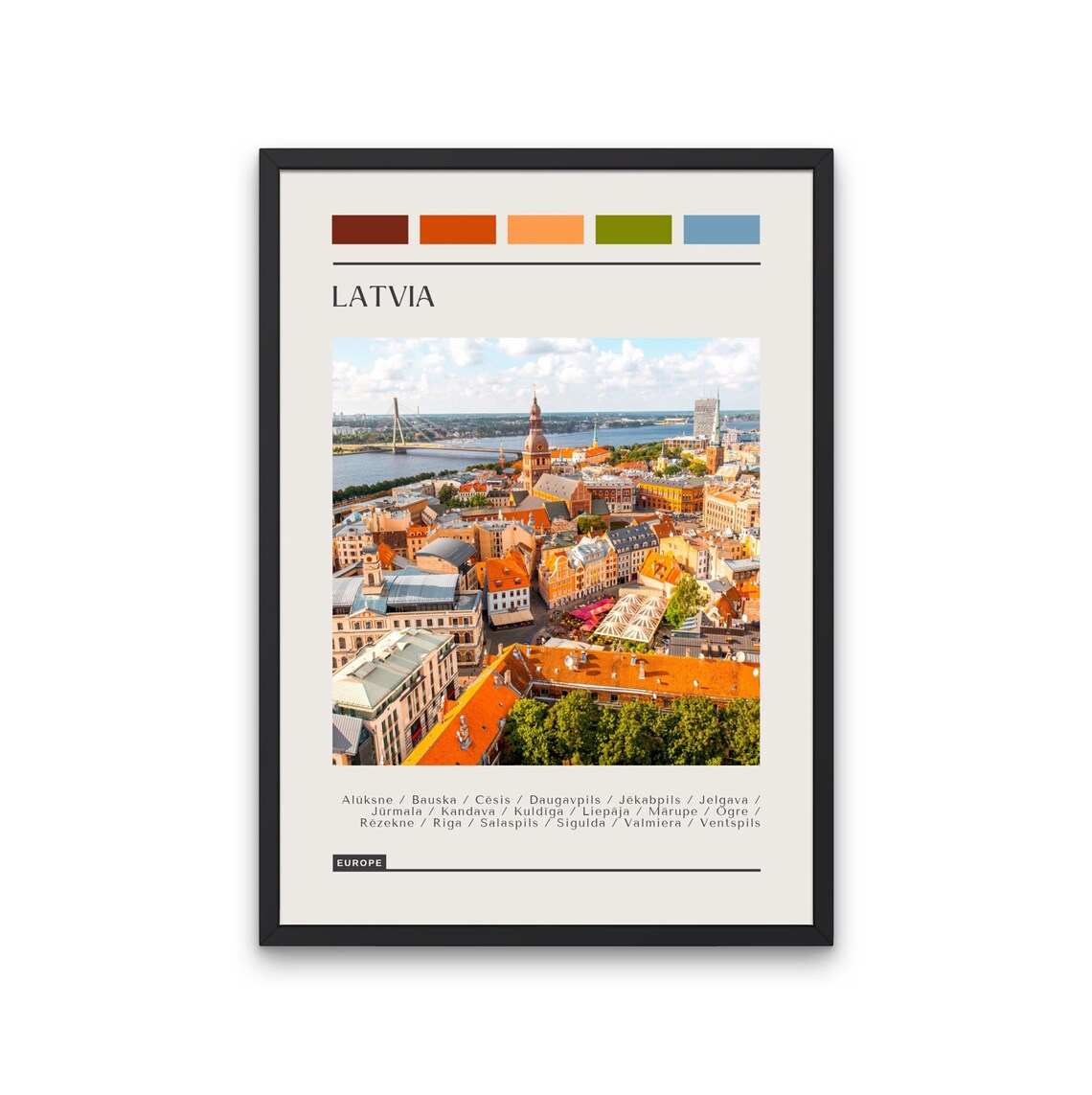 Latvia Riga Old Town Aerial Scenic Color Block Travel Poster