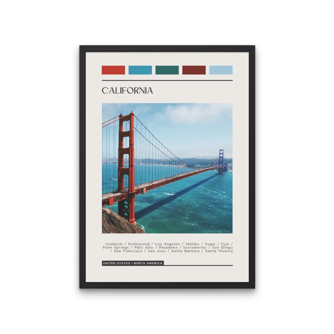 California Golden Gate Bridge Travel Color Block Photography Poster