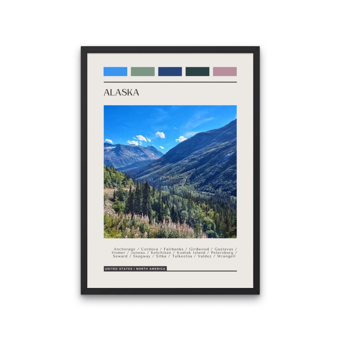 Alaska Mountain Valley Wilderness Color Block Photo Travel Poster