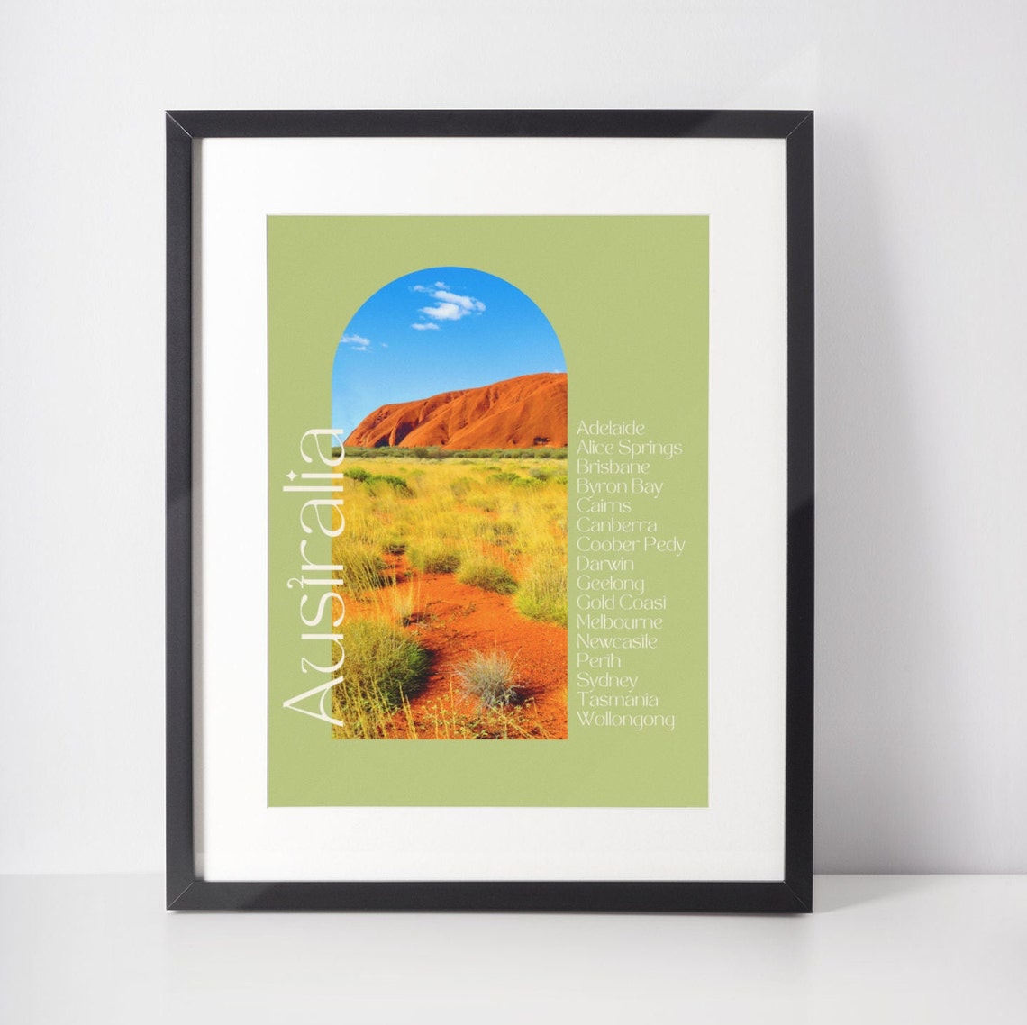 Australia Uluru Red Rock Arched Travel Poster City List Gift Decor