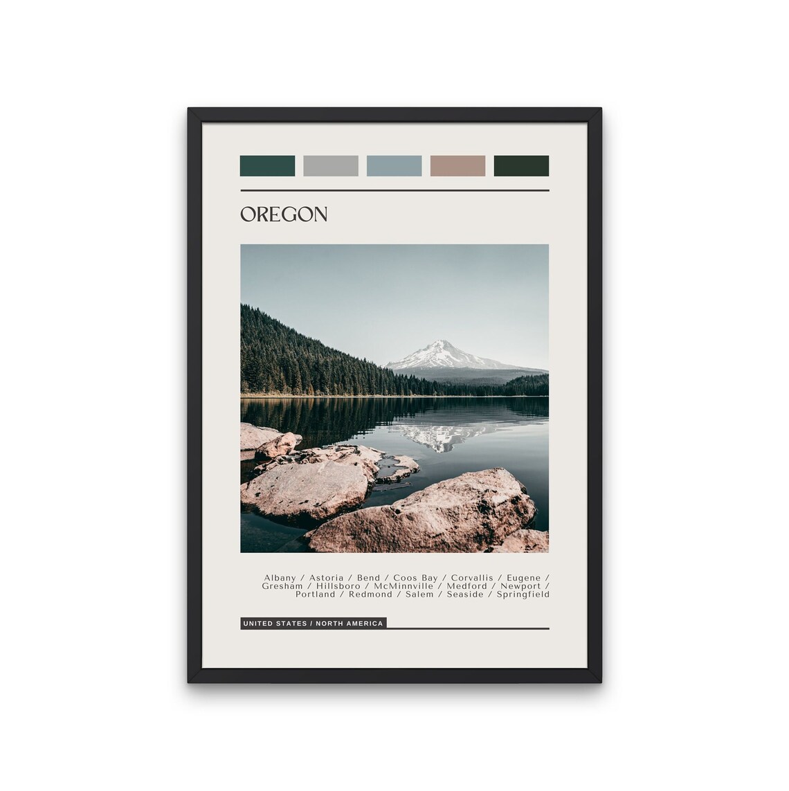 Oregon Mount Hood Lake Reflection Mountain Travel Photo Poster