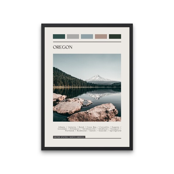 Oregon Mount Hood Lake Reflection Mountain Travel Photo Poster