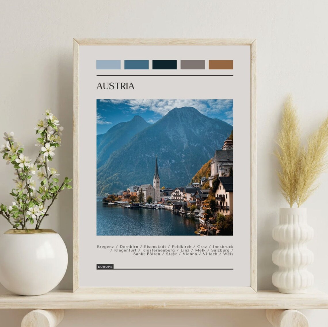 Austria Color Block Travel Poster, Europe Wall Art