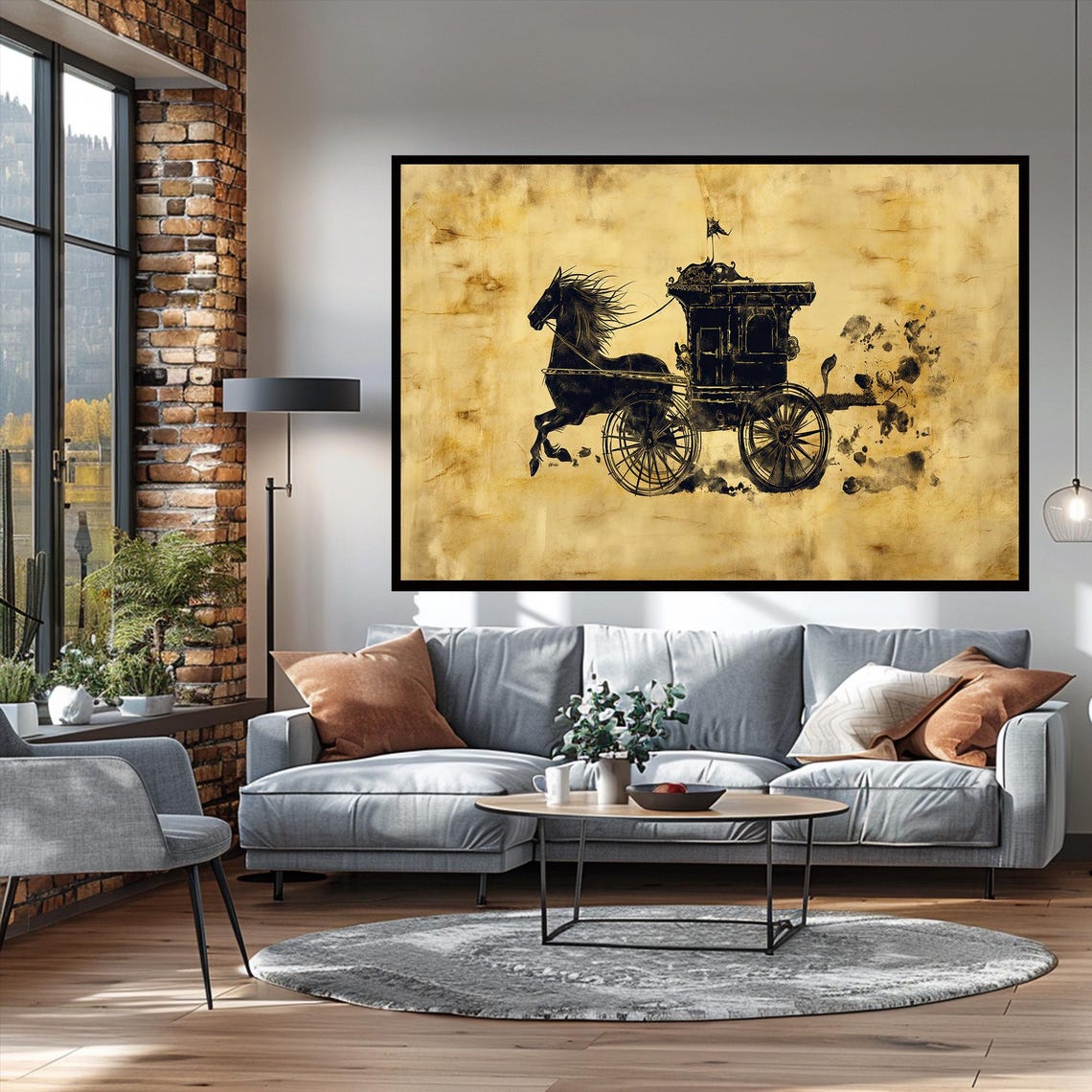Medieval Horse Carriage Black Ink Antique Silhouette Art Print - Image 3