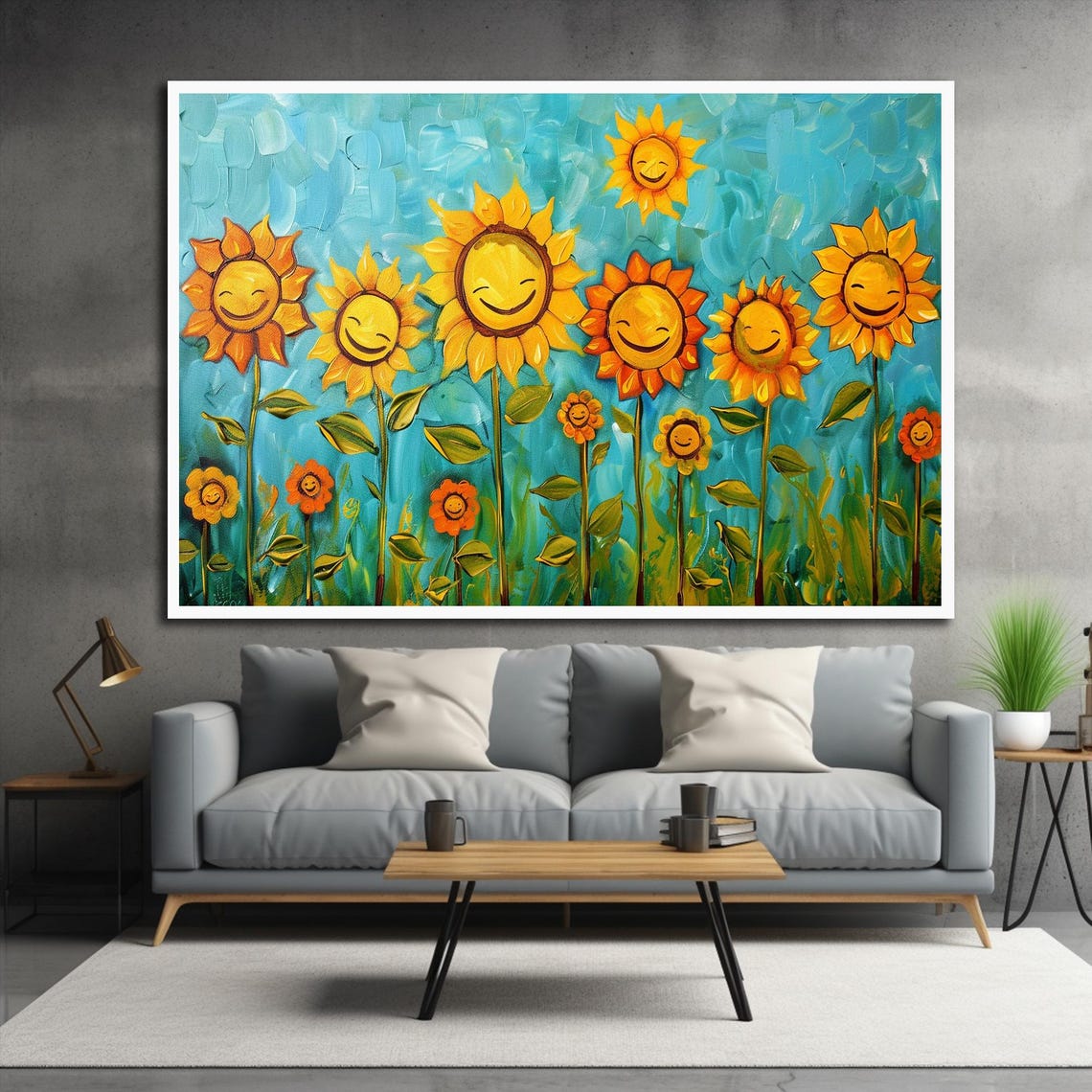 Smiling Sunflower Faces Whimsical Nursery Kids Room Art Poster - Image 3
