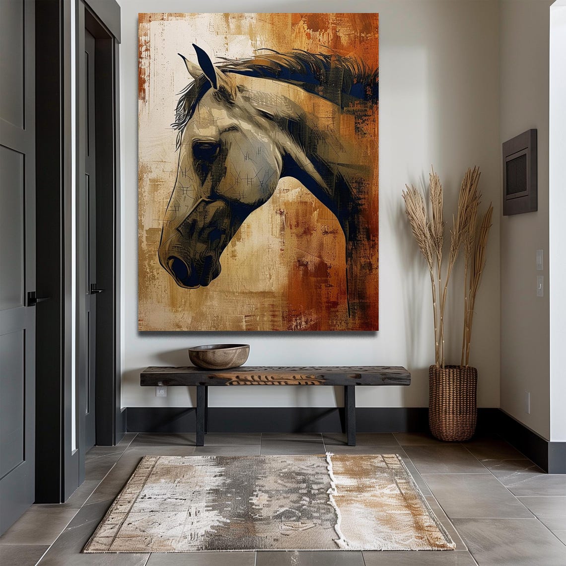 Rustic Horse Portrait Vintage Gold Bronze Oil Painting Style Poster - Image 2