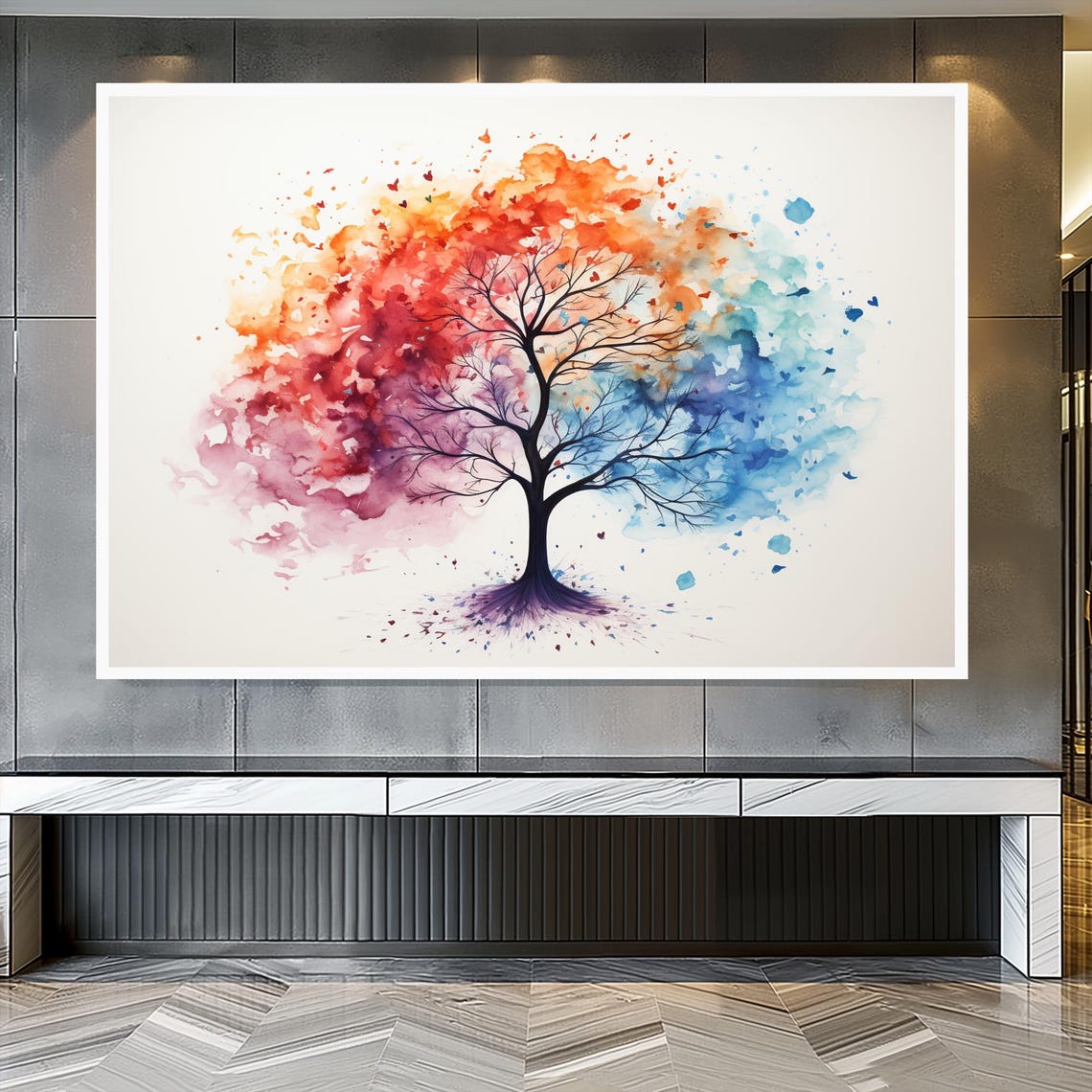 Colorful Tree of Life Watercolor Splash Symbolic Nature Wall Art - Image 2