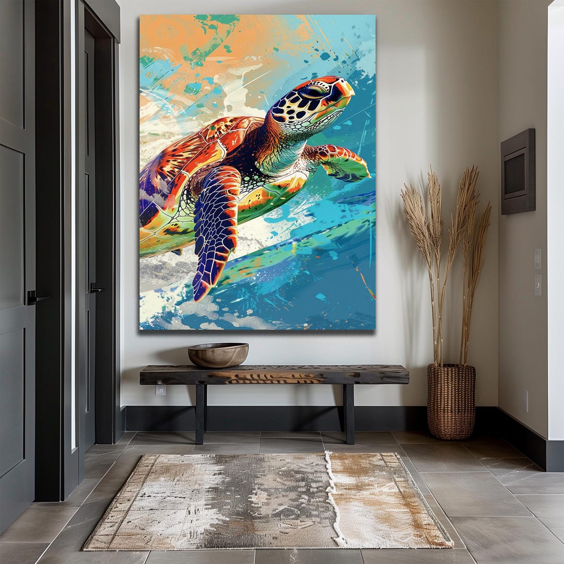 Colorful Sea Turtle Gliding Through Ocean Water Pop Art Poster - Image 3