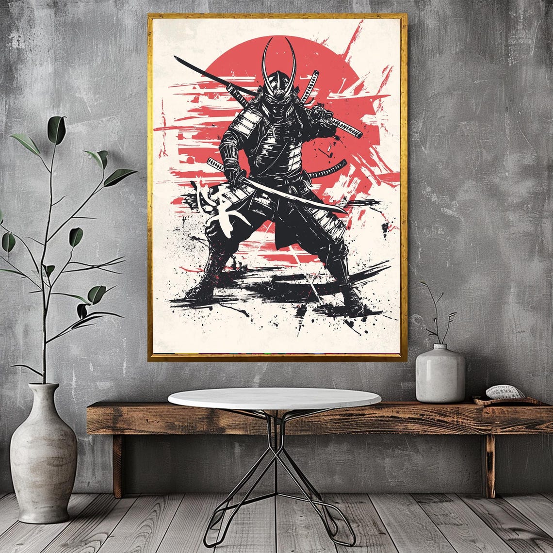 Samurai Warrior Katana Red Sun Ink Brush Japanese Bushido Art Poster - Image 3