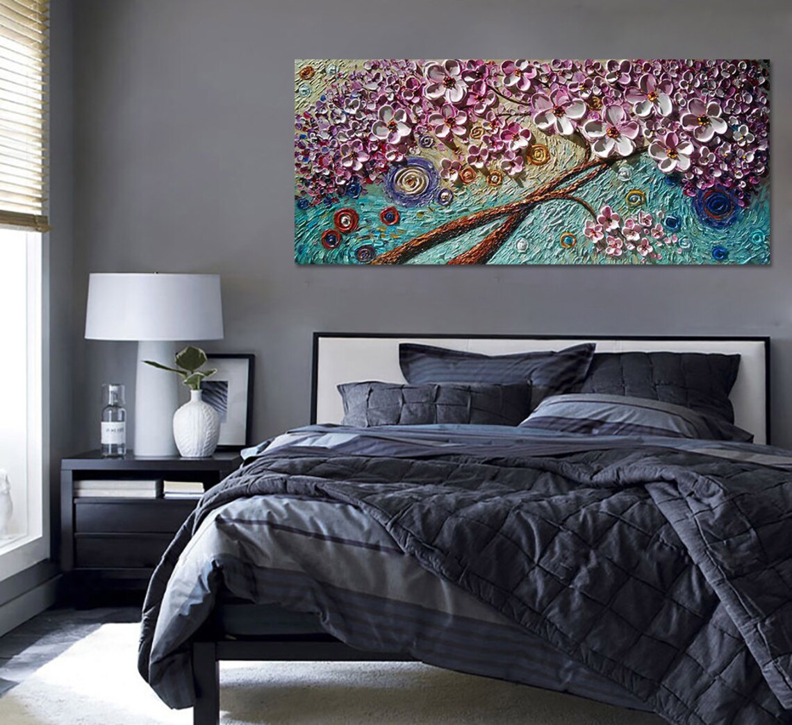 Abstract Cherry Blossom Oil Painting, Impasto Art - Image 4
