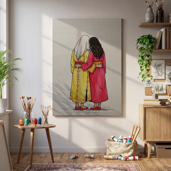 Traditional Friendship Wall Art Two Women In Turkish Dress Illustration Sisterhood Poster Cultural Bond Print Warm Embrace Decor Home