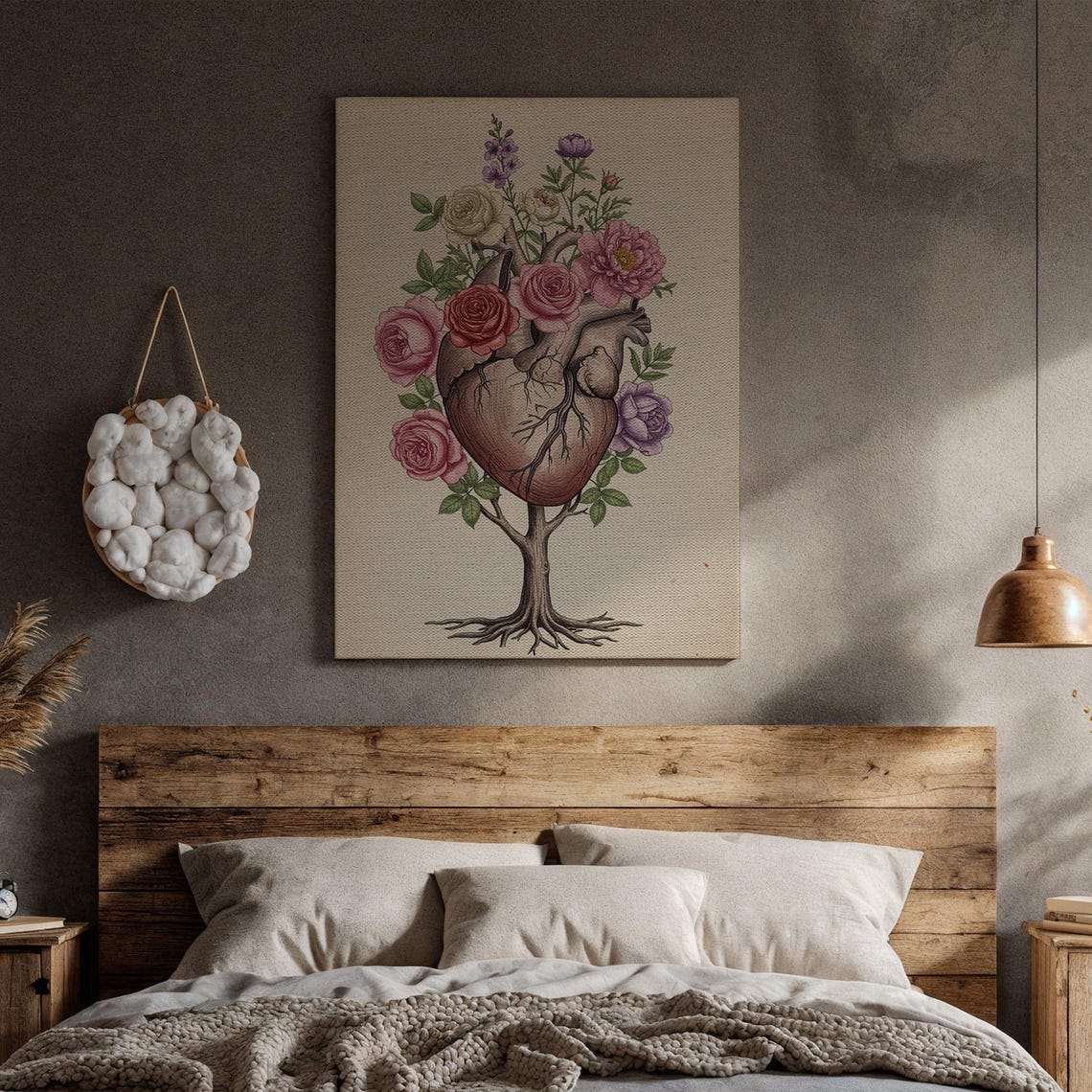 Anatomical Heart Tree of Life Floral Blossoms Vintage Style Poster