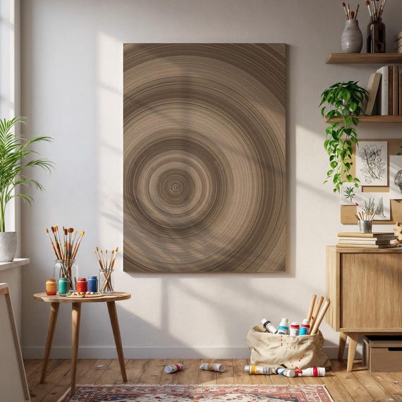 Neutral Spiral Circular Line Art Zen Japandi Minimalist Wall Art