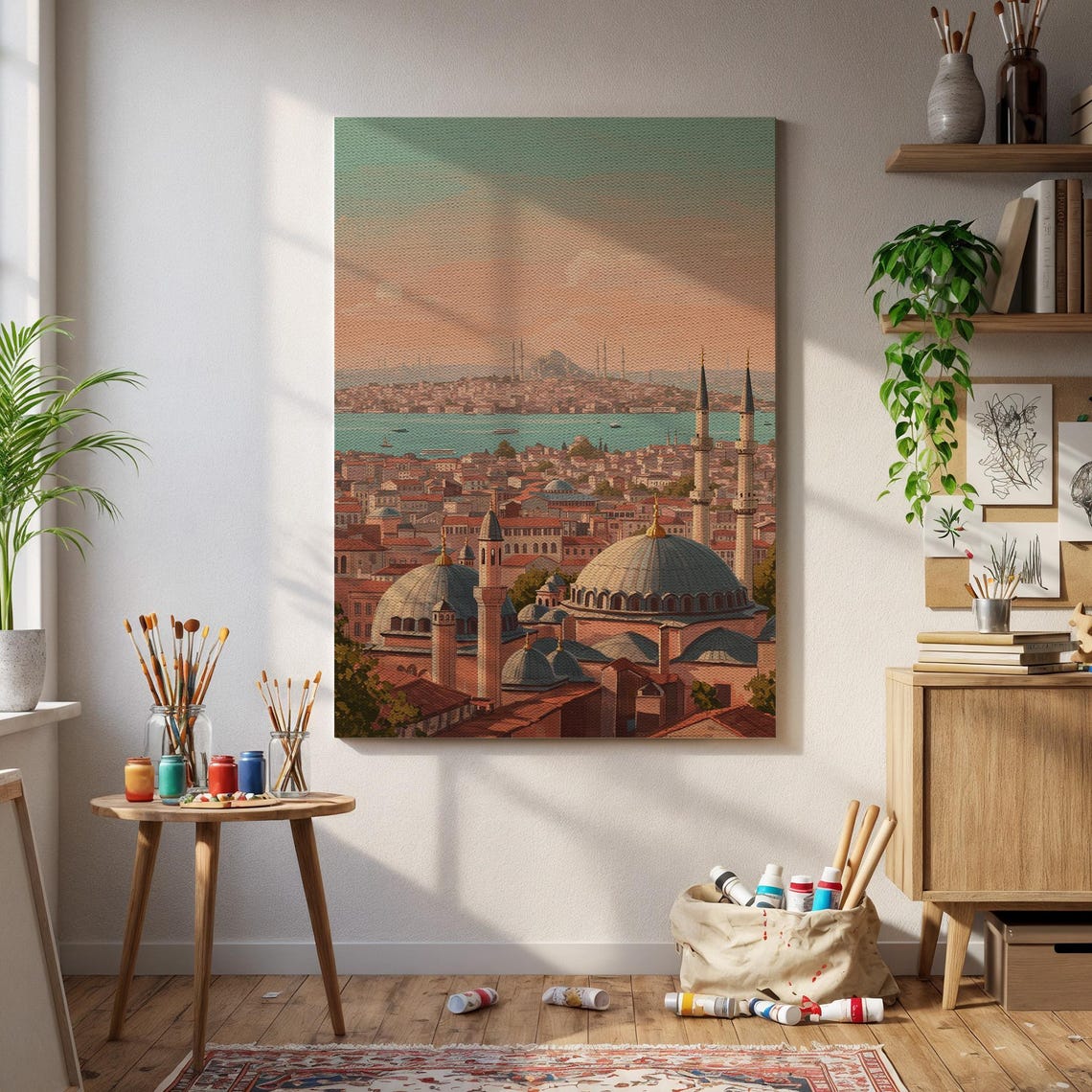 Istanbul Skyline Sunset Poster Ottoman Mosques and Bosphorus View