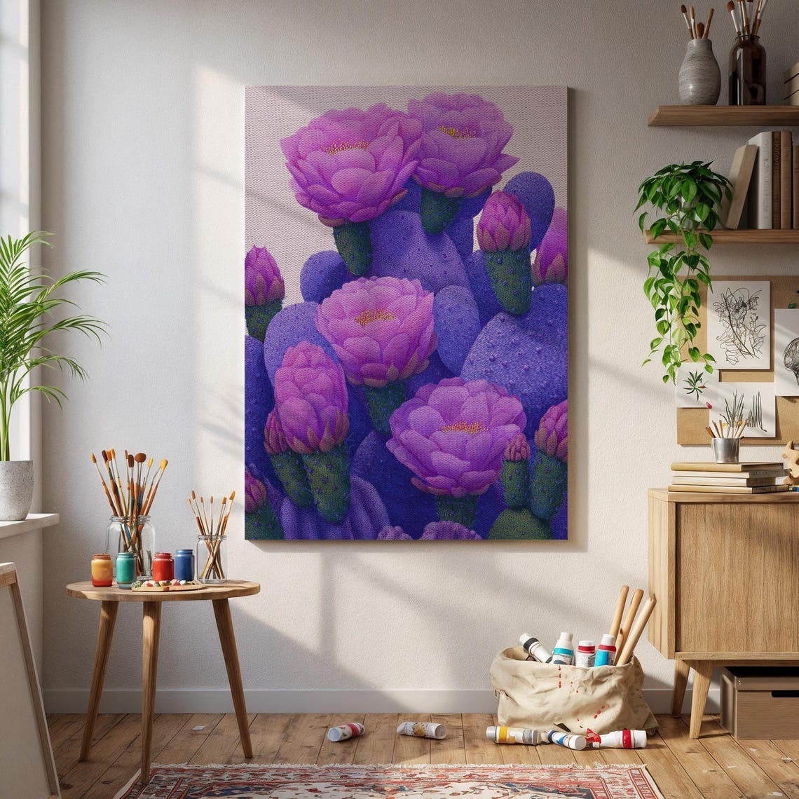 Vibrant Purple Cactus Flower Bloom Desert Succulent Closeup Poster