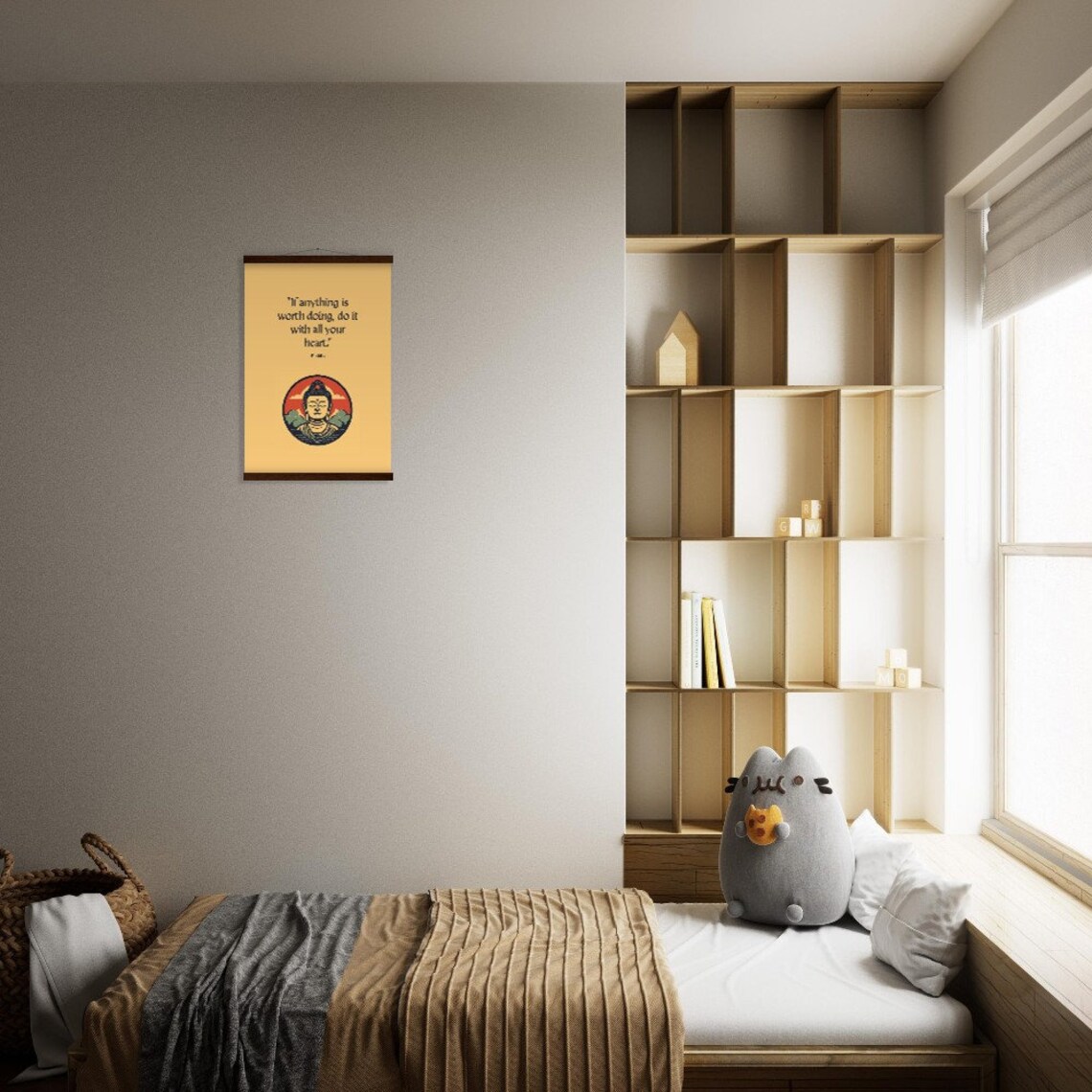 Buddha Quote Poster "Do It With All Your Heart" Goldenrod Minimalist Zen - Image 3