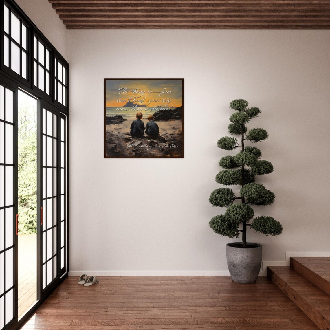 Lord of the Flies Fear Dream Quote Two Boys Beach Sunset Poster - Image 3