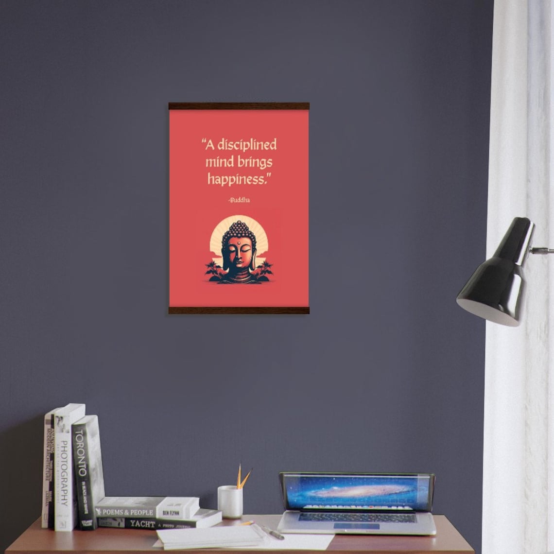 Buddha Quote Poster "A Disciplined Mind Brings Happiness" Red Zen Design - Image 3