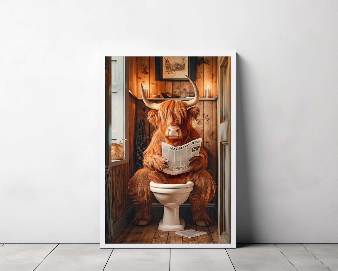 Scottish Highland Cow Bathroom Humor Poster Print - Image 3