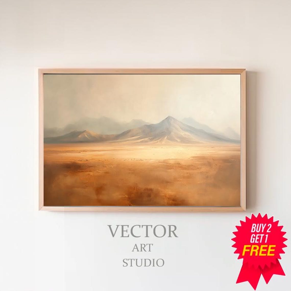 Misty Neutral Desert Mountains Minimal Abstract Landscape Wall Art