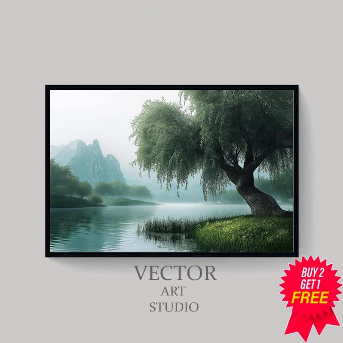 Weeping Willow Landscape Art Wall Decor Weeping Willow Tree Painting Tranquil Art Moody Rustic Landscape Art - Image 4