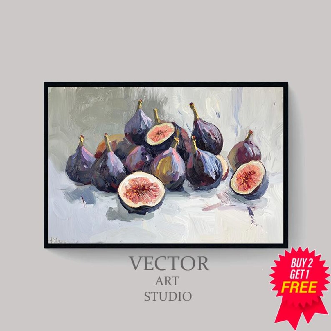 Muted Figs Painting Art Vintage Fruit Still Life - Image 4