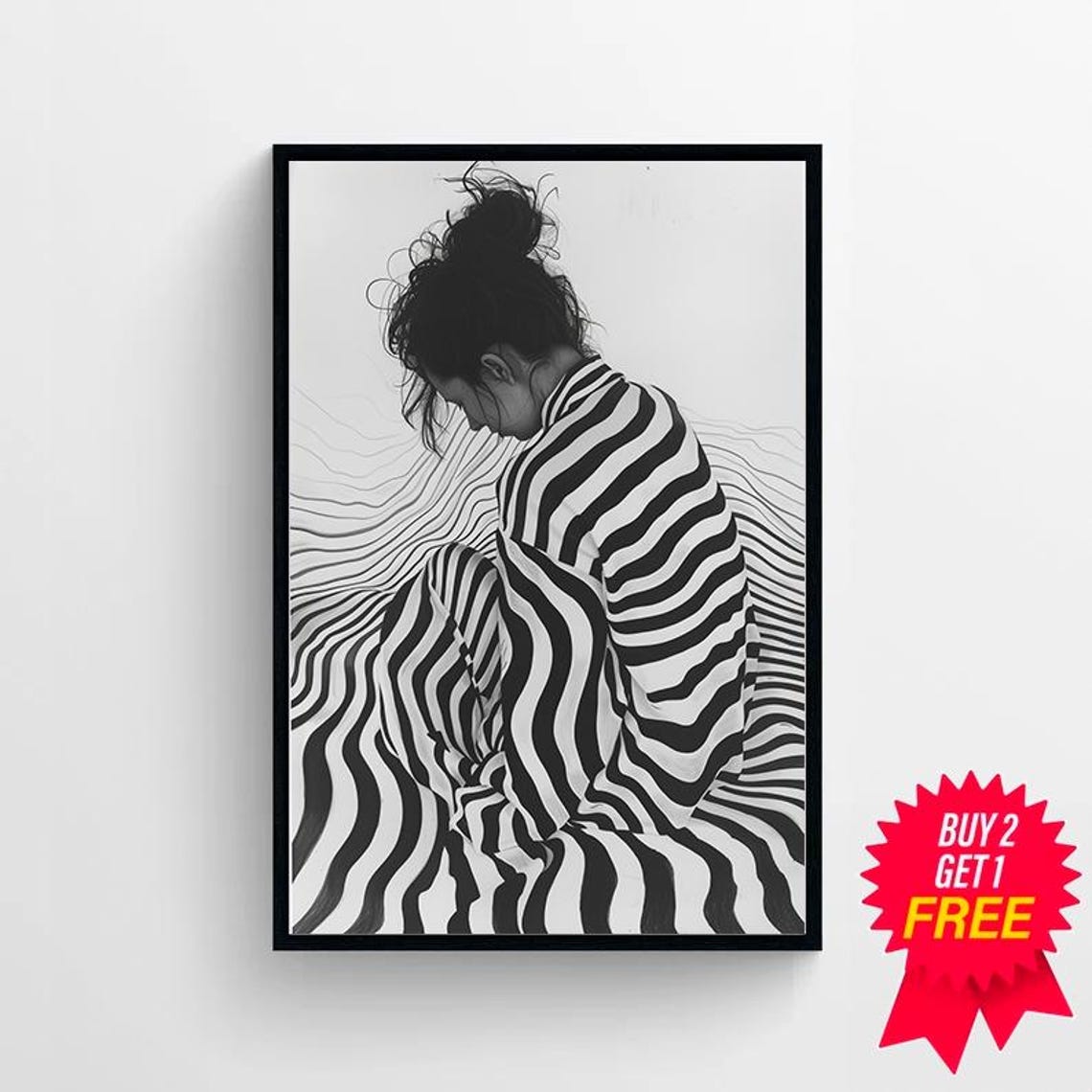 Black and White Woman in a Zebra Striped Dress from Behind Poster - Image 4