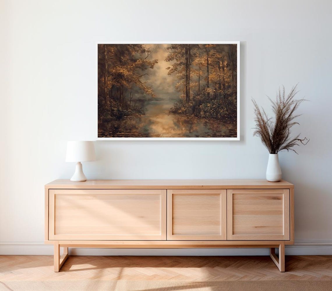 Lodge Wall Art Landscape Cabin Decor Rustic Vintage Autumn Moody Countryside Painting Farmhouse Decor Rustic Landscape Fall Wall - Image 2
