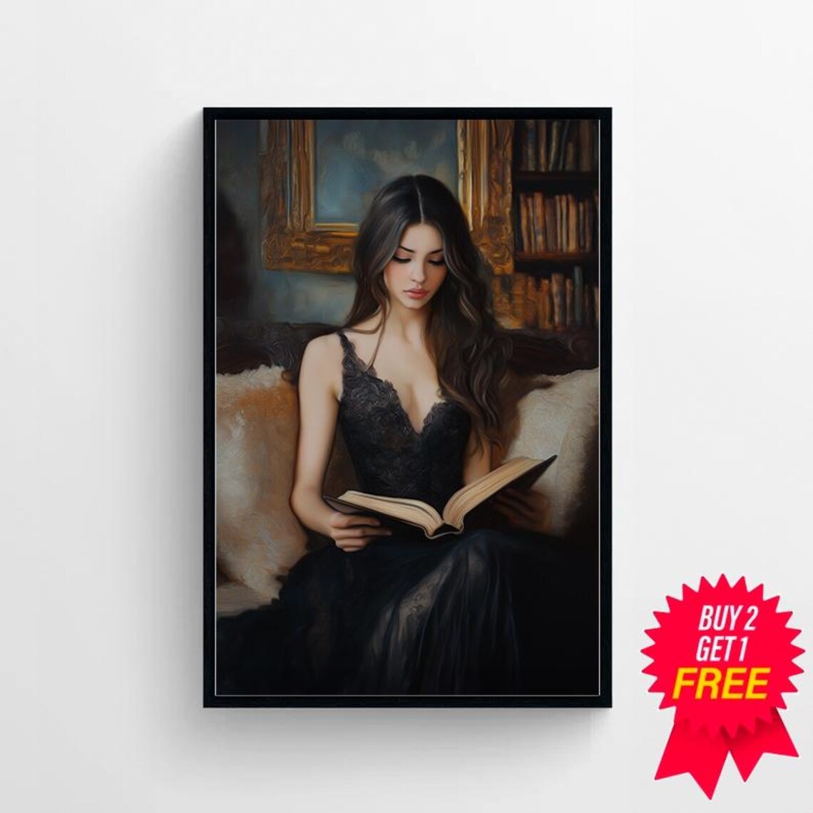 Victorian Lady Reading Room, Gothic Dark Academia Art Print - Image 4