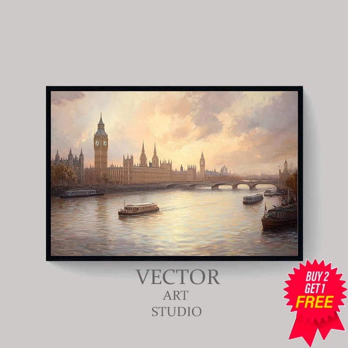 Sunset Glow over Big Ben and the River Thames London Wall Art - Image 4
