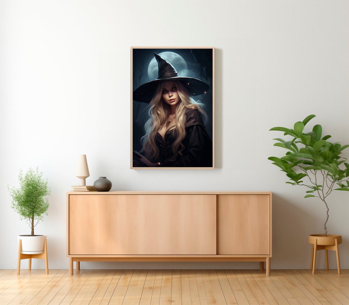 Witch Girl With The Moon Dark Academia Gothic Victorian Witch Decor Vintage Poster Art Poster Print - Image 2
