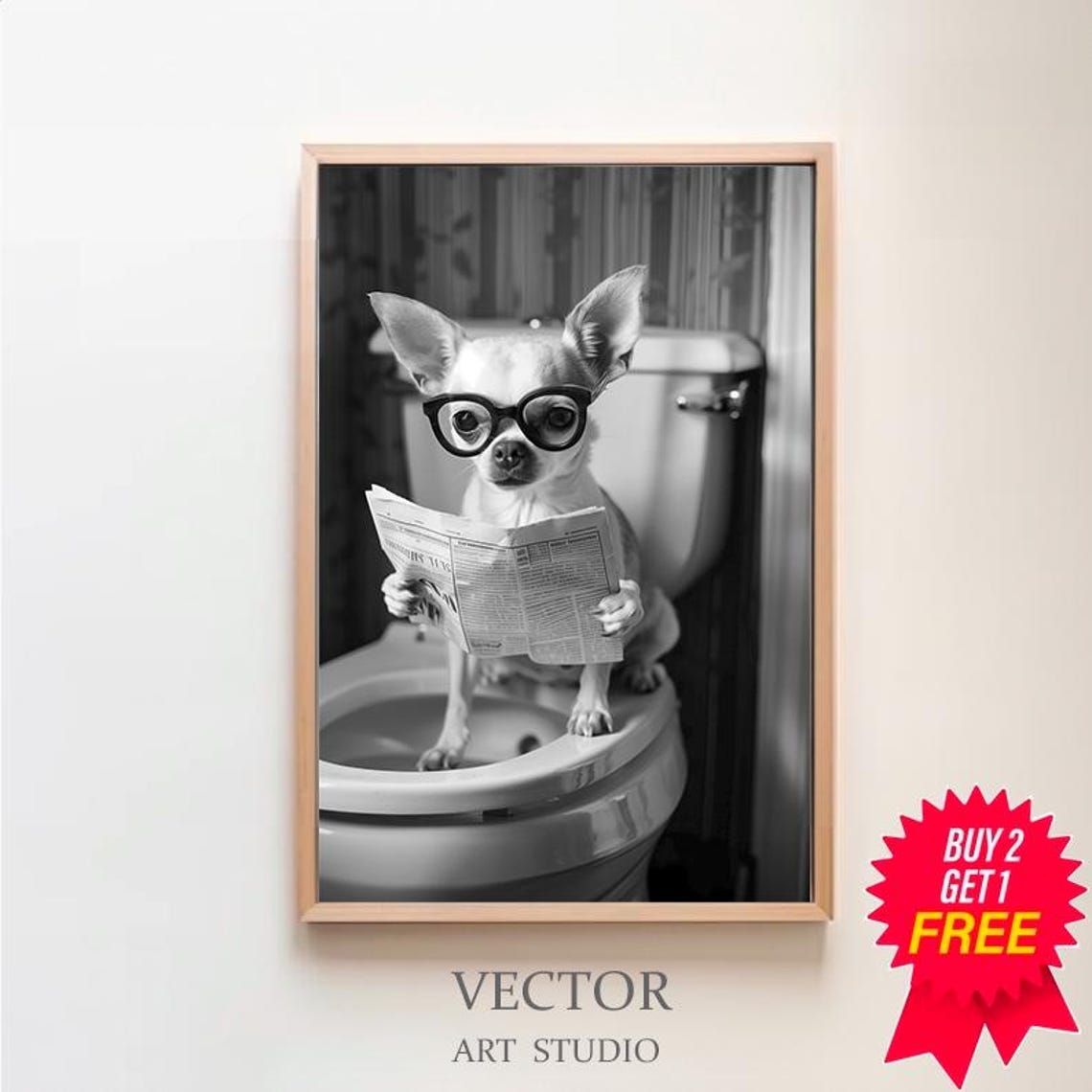 Chihuahua Art Funny Bathroom Decor Chihuahua In Toilet Animal In Toilet Petshop Art Dog Art Chihuahua Gift