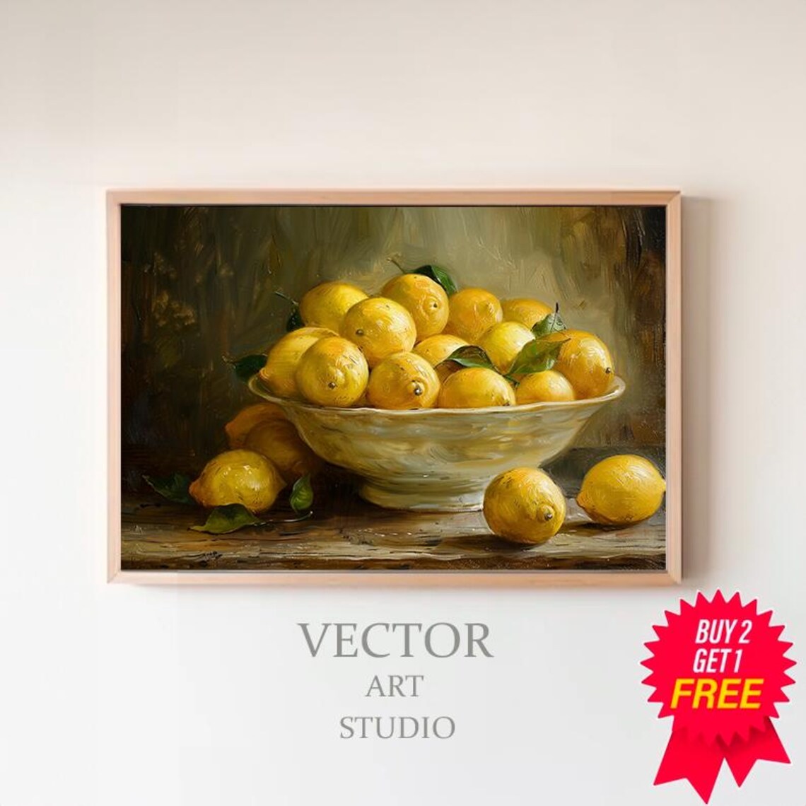 Moody Lemon Painting Art Vintage Fruit Still Life