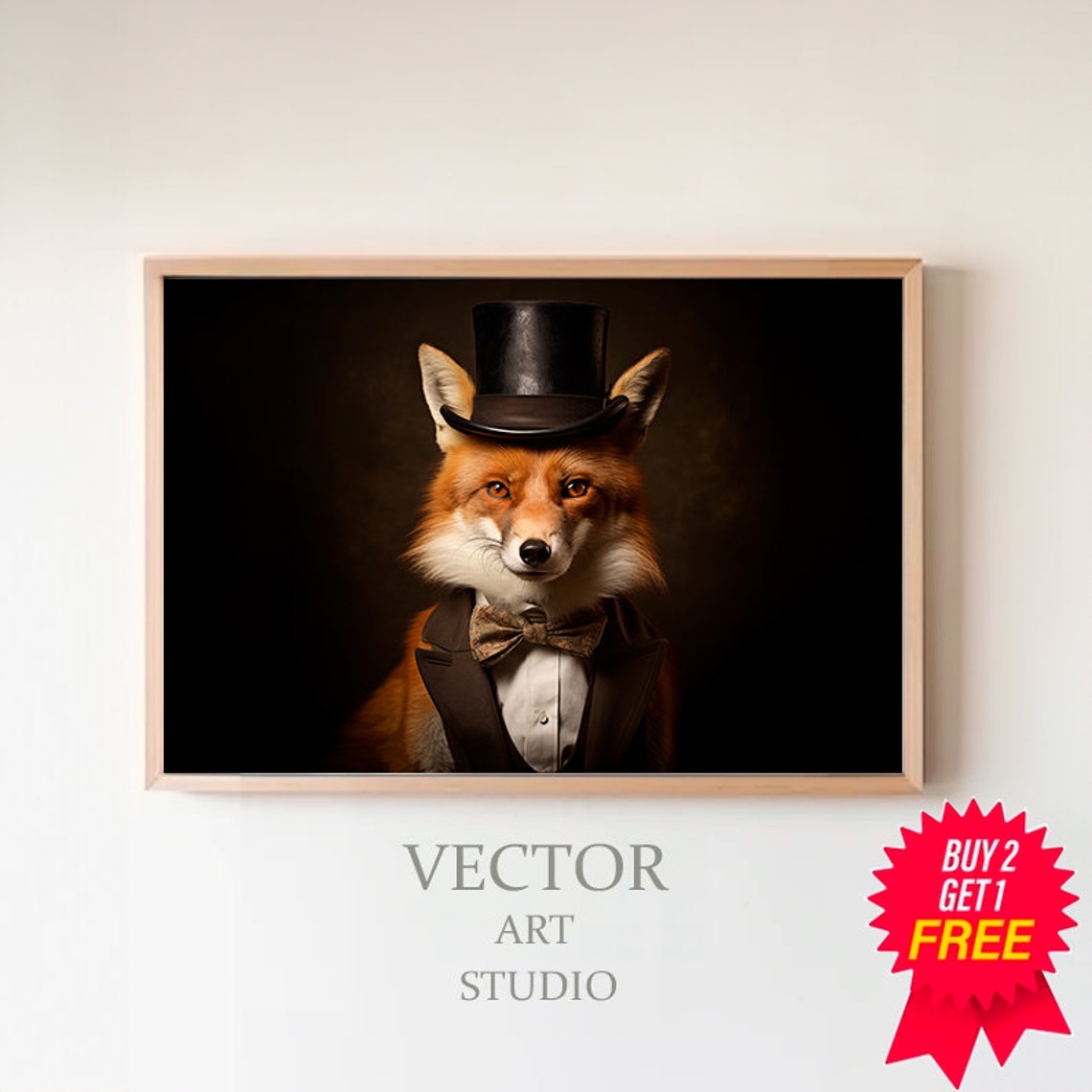 Gentleman Fox In Top Hat And Gold Bow Tie Victorian Portrait Poster