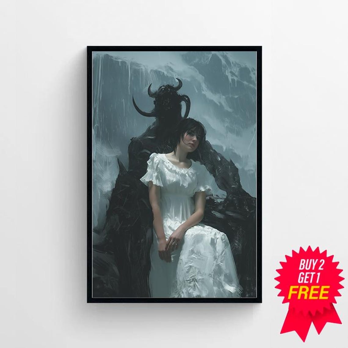 Satan Embrace Woman In White Dress With Dark Demon Gothic Poster - Image 4