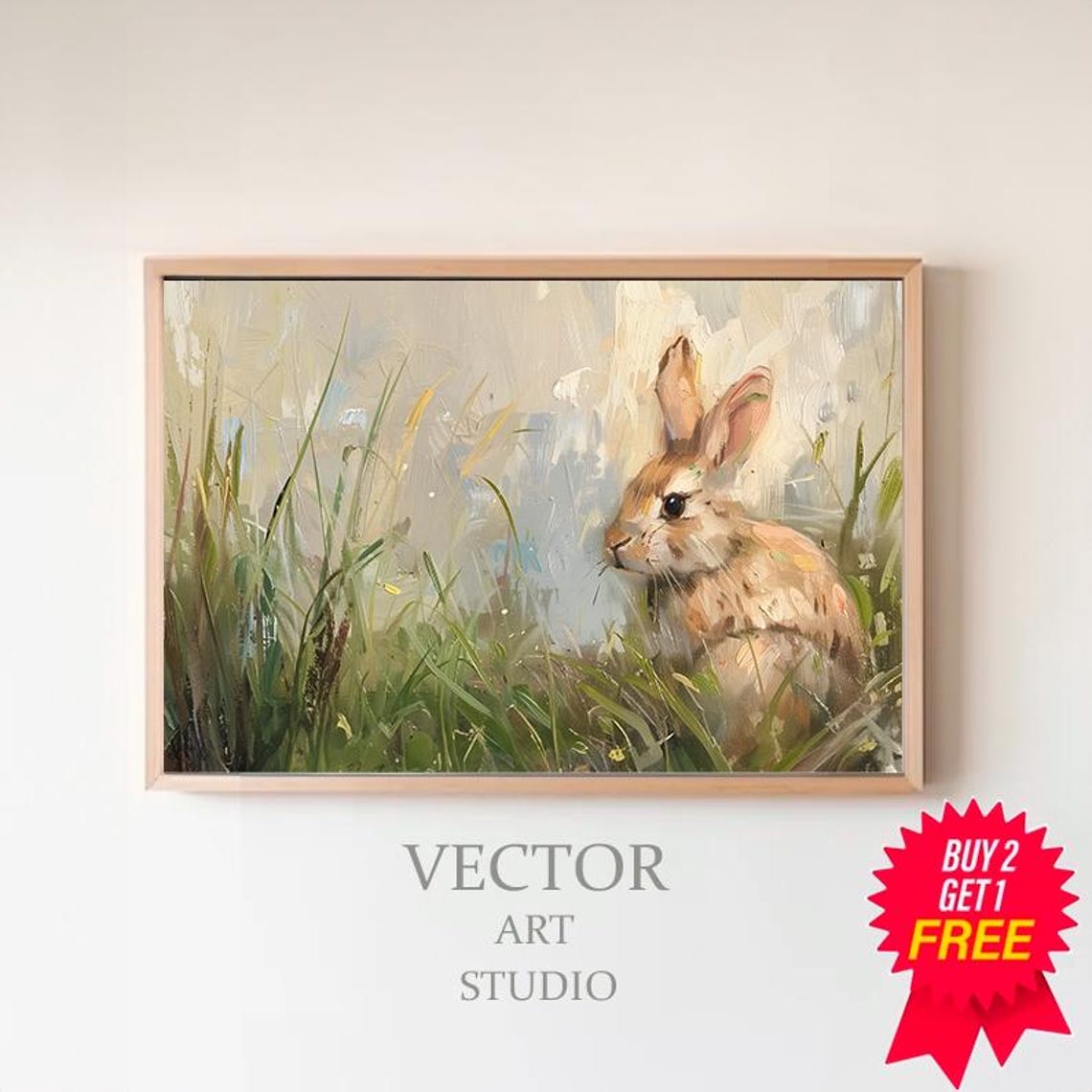 Vintage Easter Bunny Frame Tv Art Moody Easter Decor Neutral Spring Rabbit Painting Tv