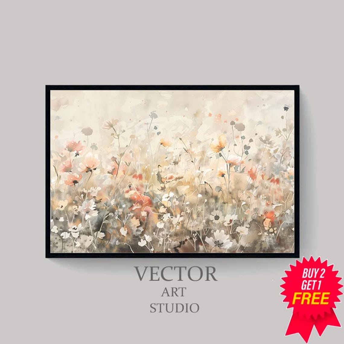 Blush Pink and White Wildflower Meadow Soft Floral Painting Poster - Image 4
