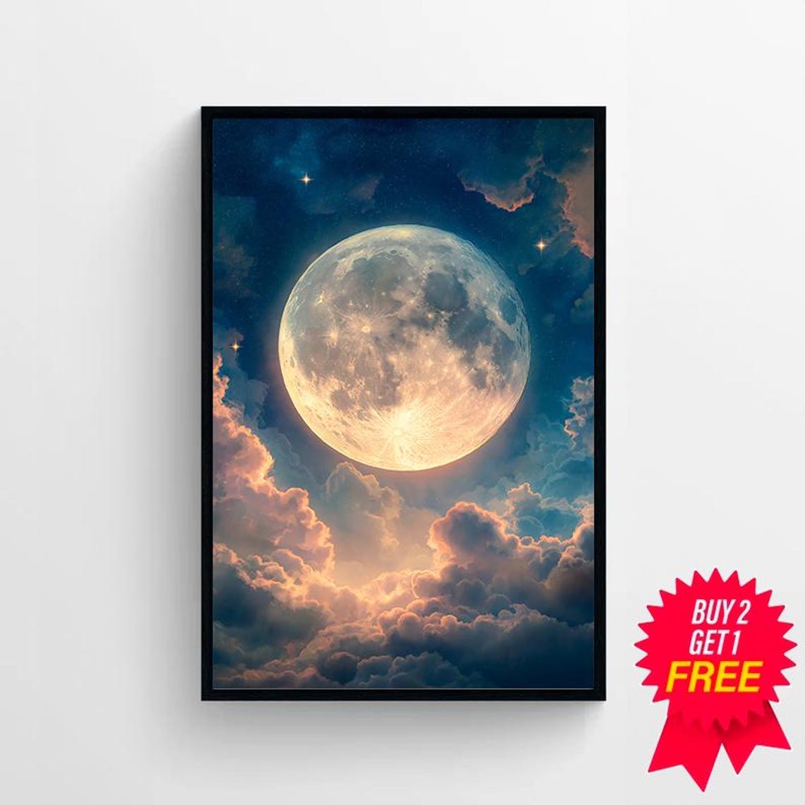 Enchanting Celestial Moon Art Print Vintage Inspired Dark Academia Dark Cottagecore Night Sky Painting - Image 4