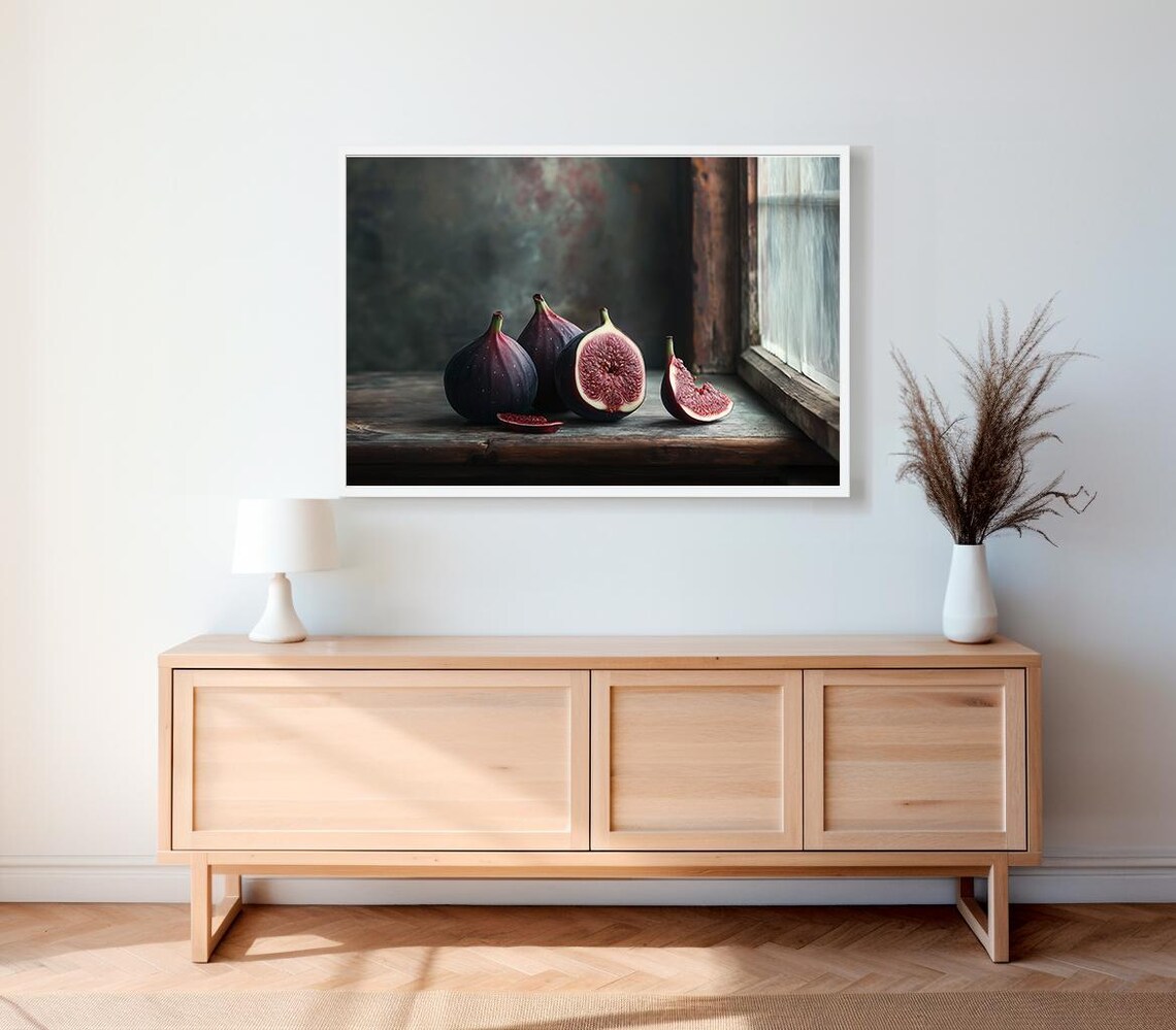 Dark Moody Figs Fruit Art Print Still Life Painting Rustic Vintage Art Painting Cottagecore Oil Painting Country Farmhouse Kitchen Decor - Image 2