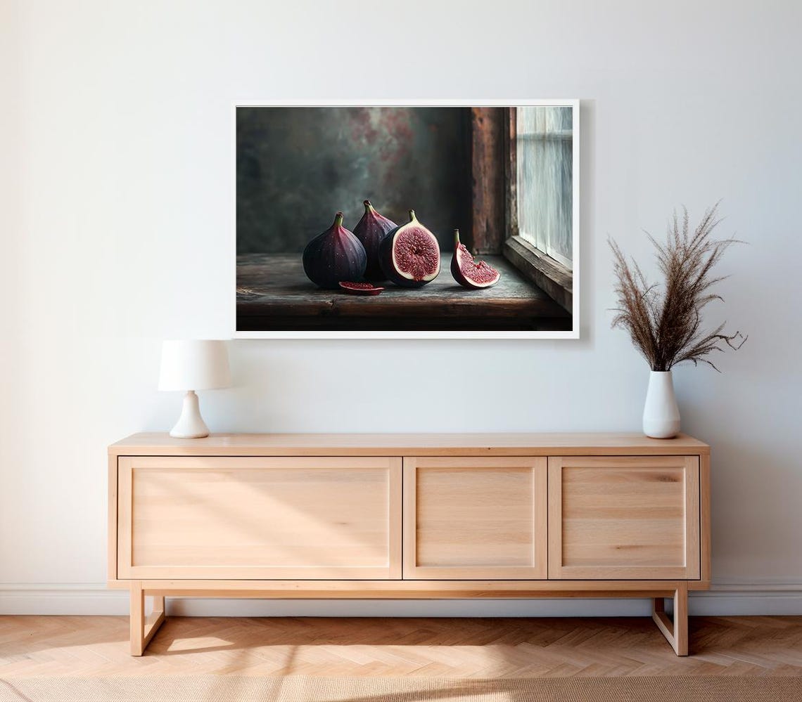 Moody Figs Still Life on Rustic Table Vintage Kitchen Poster - Image 2