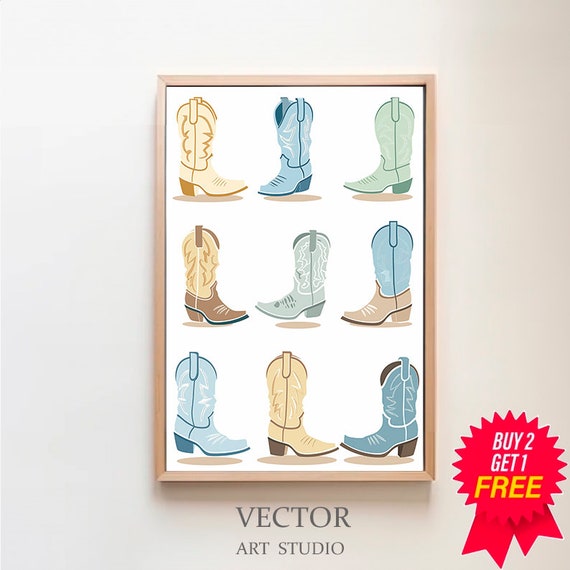 Blue Cowgirl Boots Set Print Preppy Wall Poster Cowgirl Trendy Wall Art Western Bedroom Decor Rodeo Cowgirl Print