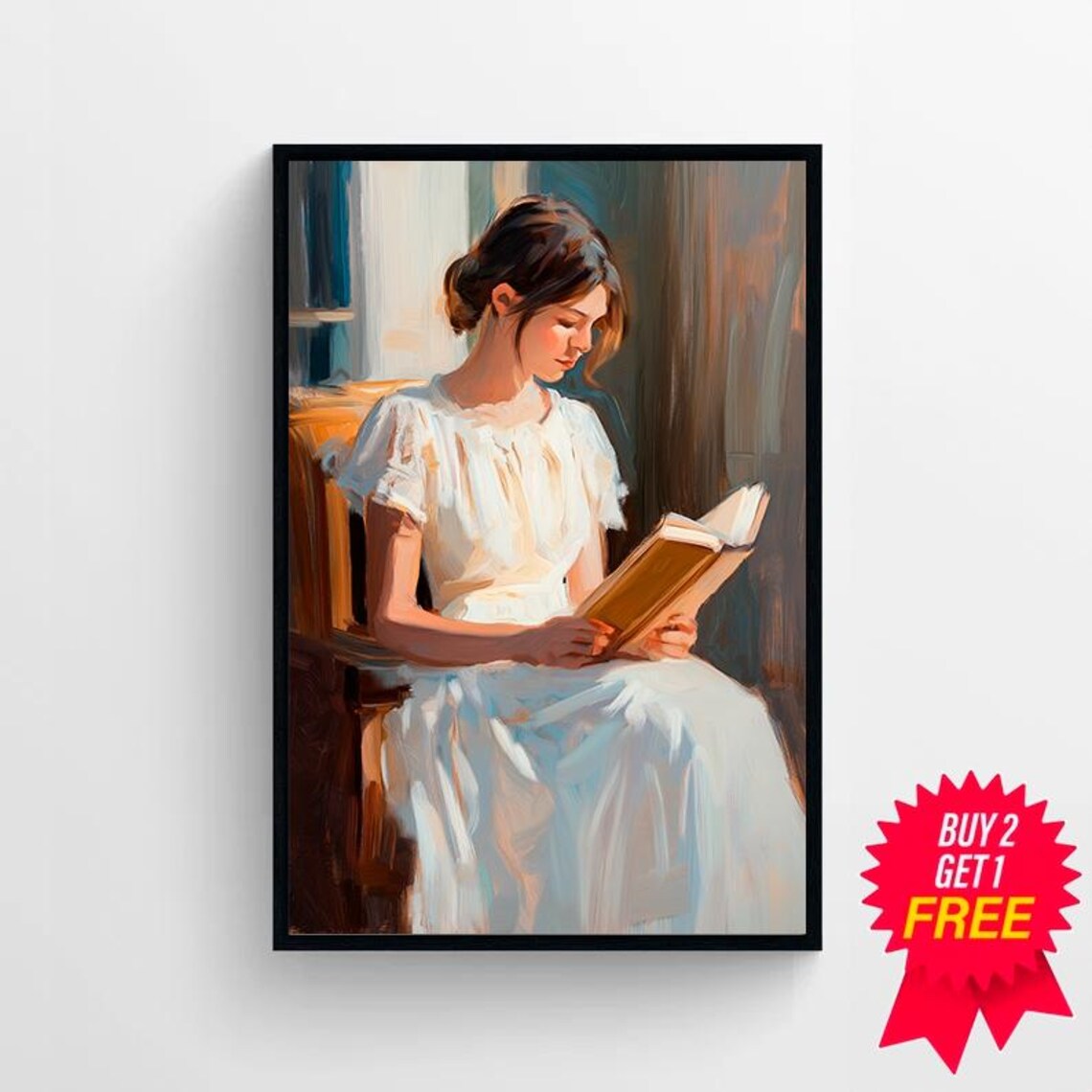 Young Woman Reading by the Window in Warm Light Oil Painting Poster - Image 4