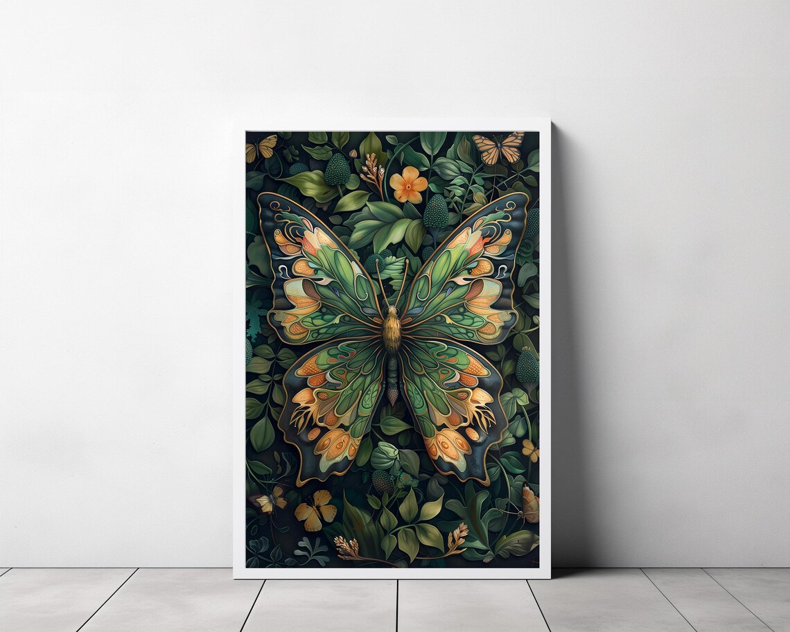 Jeweled Butterfly Glowing in a Dark Tropical Botanical Garden Poster - Image 3