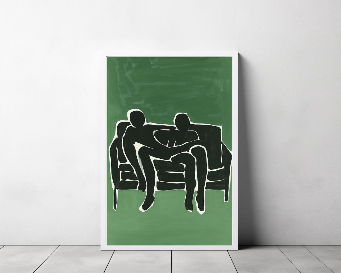 Abstract Embrace of Two Black Figures on a Green Couch Poster - Image 3
