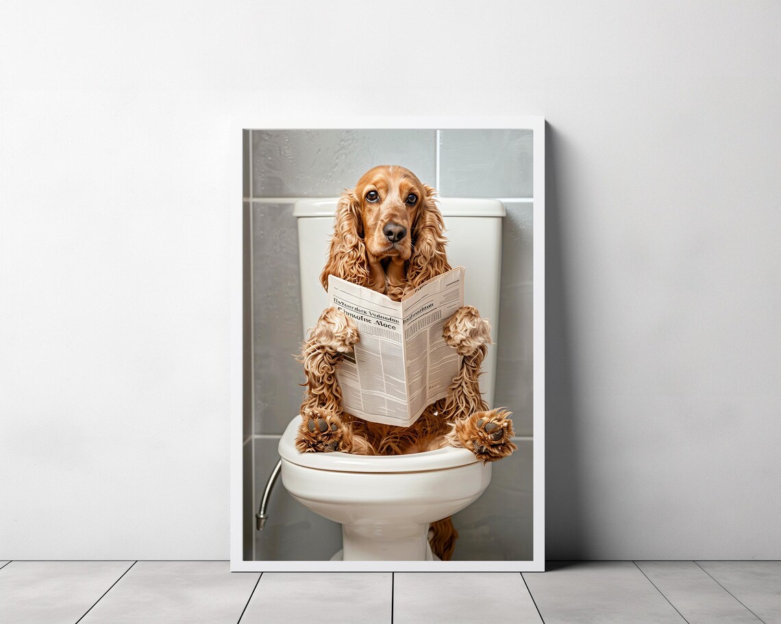 Cocker Spaniel In Toilet Bathroom Humor Art Print - Image 3