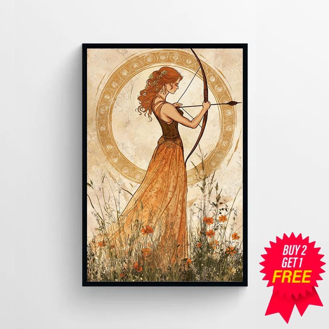 Artemis Greek Goddess Archer Art Nouveau Style Wildflower Poster - Image 4