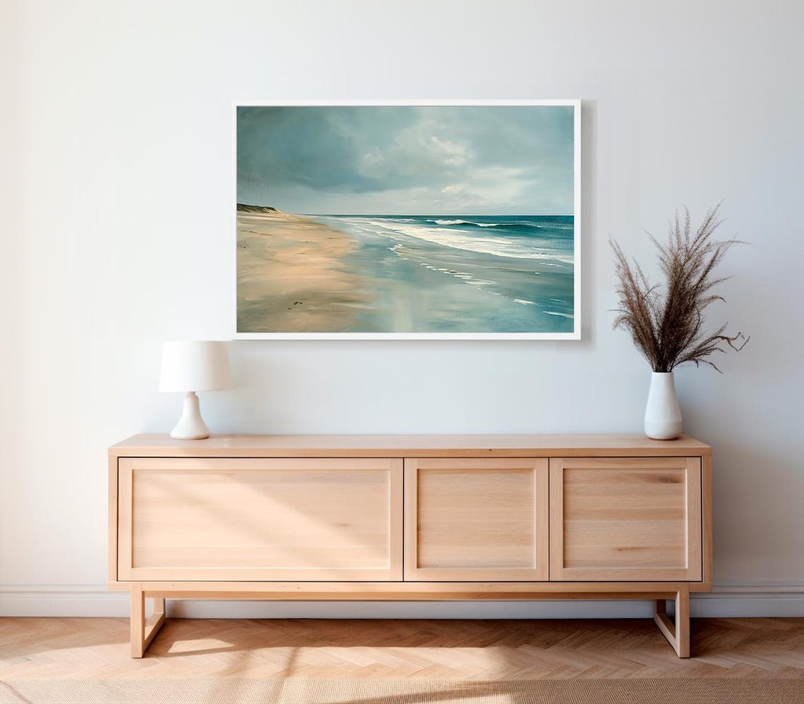 Turquoise Ocean Waves on a Sunny Beach Shoreline Oil Painting Poster - Image 2