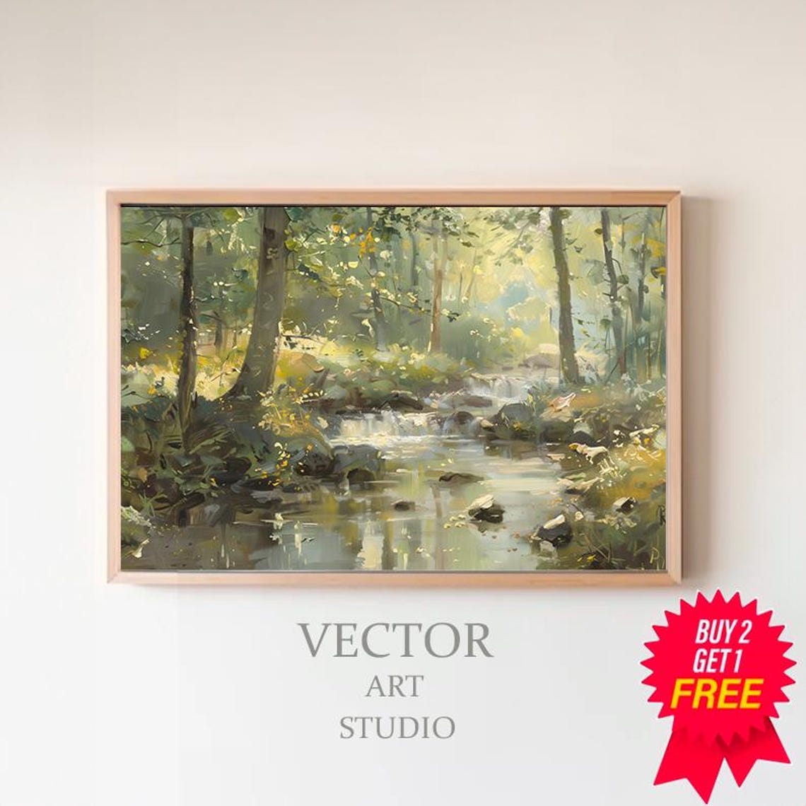 Sunlit Forest Stream Impressionist Landscape Oil Painting Poster